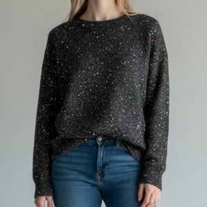 LOFT Multicolor Sequin Crewneck Sweater XS Charcoal Sparkle Knit Holiday Party